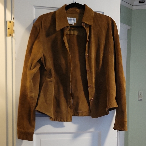Vintage Jackets & Blazers - Vintage Caramel Brown Suede Boxy Button Down Shirt Jacket - XL